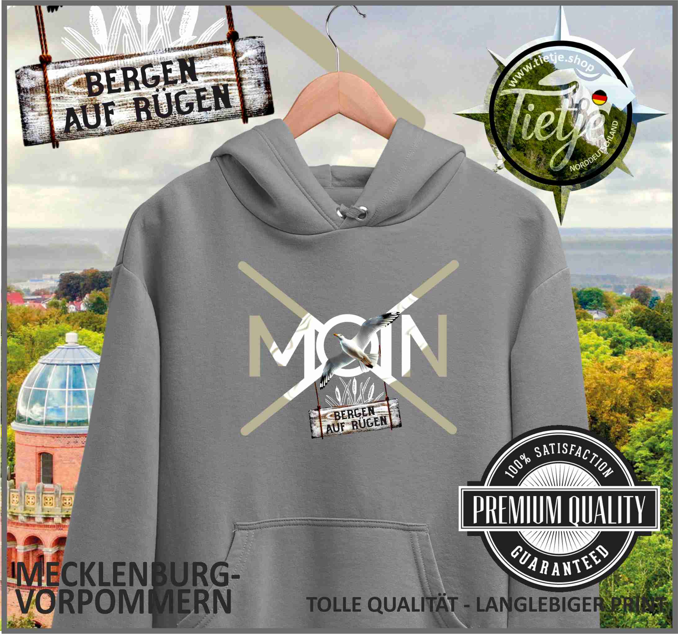 MECKLENBURG-VORPOMMERN - Städte - Moin BERGEN auf RÜGEN  - Unisex Kapuzenpullover Hoodie
