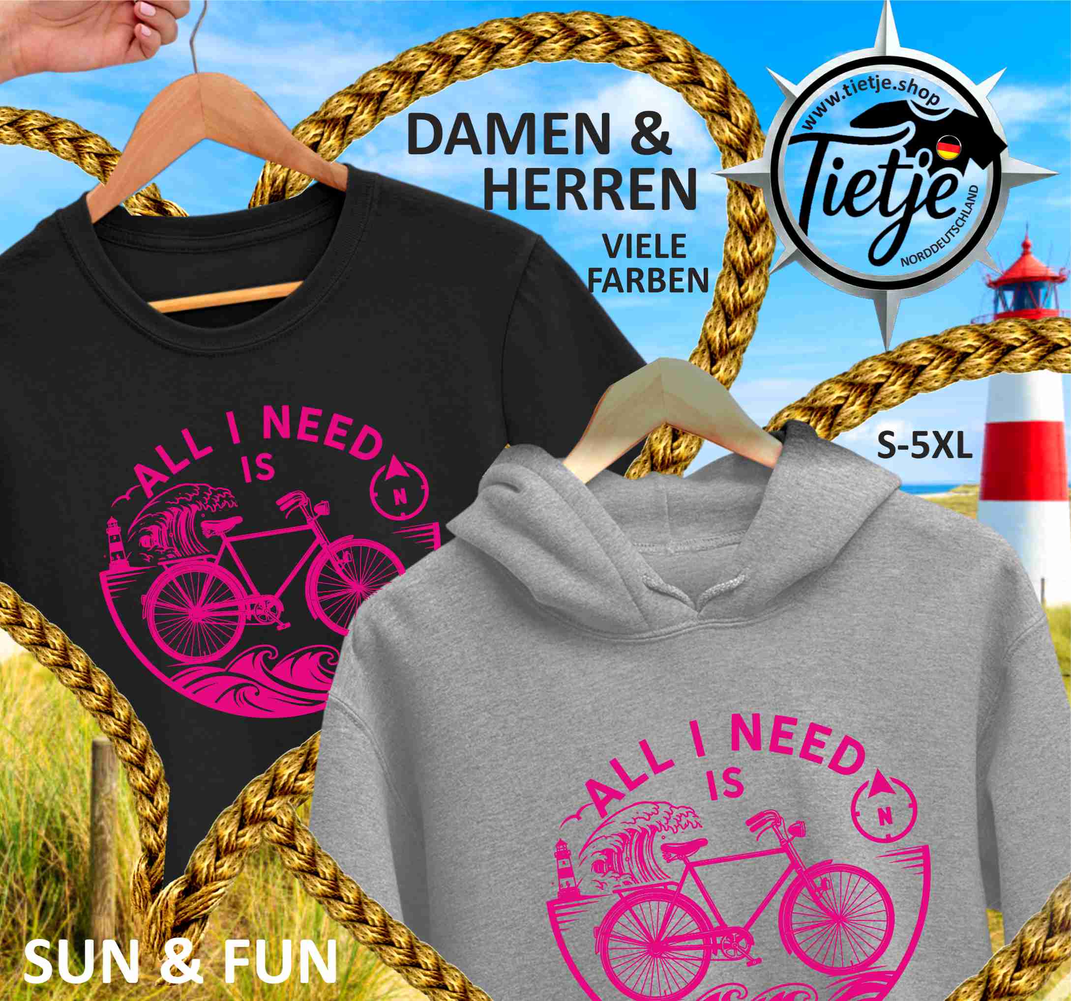 FUN & SUN - ALL I NEED - pink  - Unisex Kapuzenpullover Hoodie