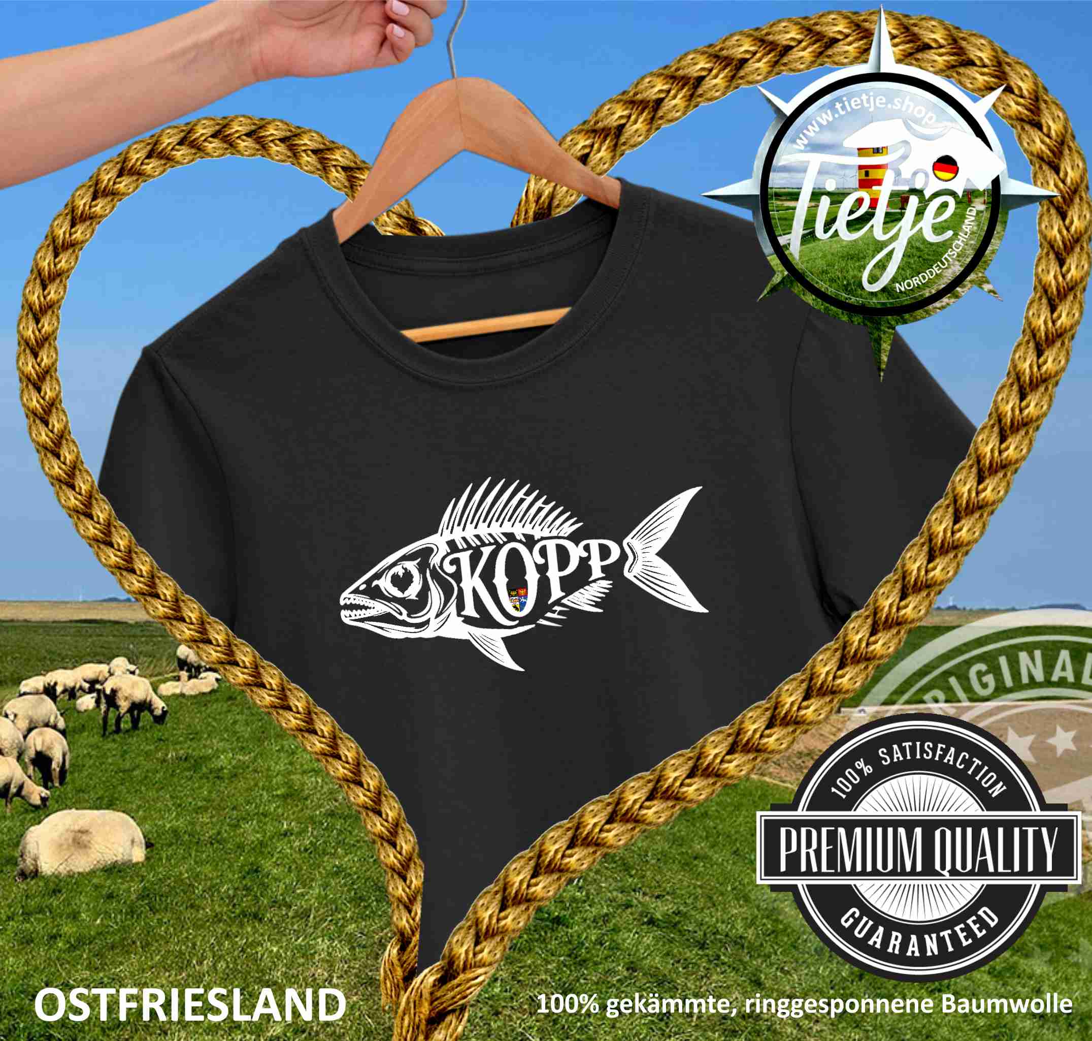 OSTFRIESLAND - FISCHKOPP schwatt  - Herren Shirt