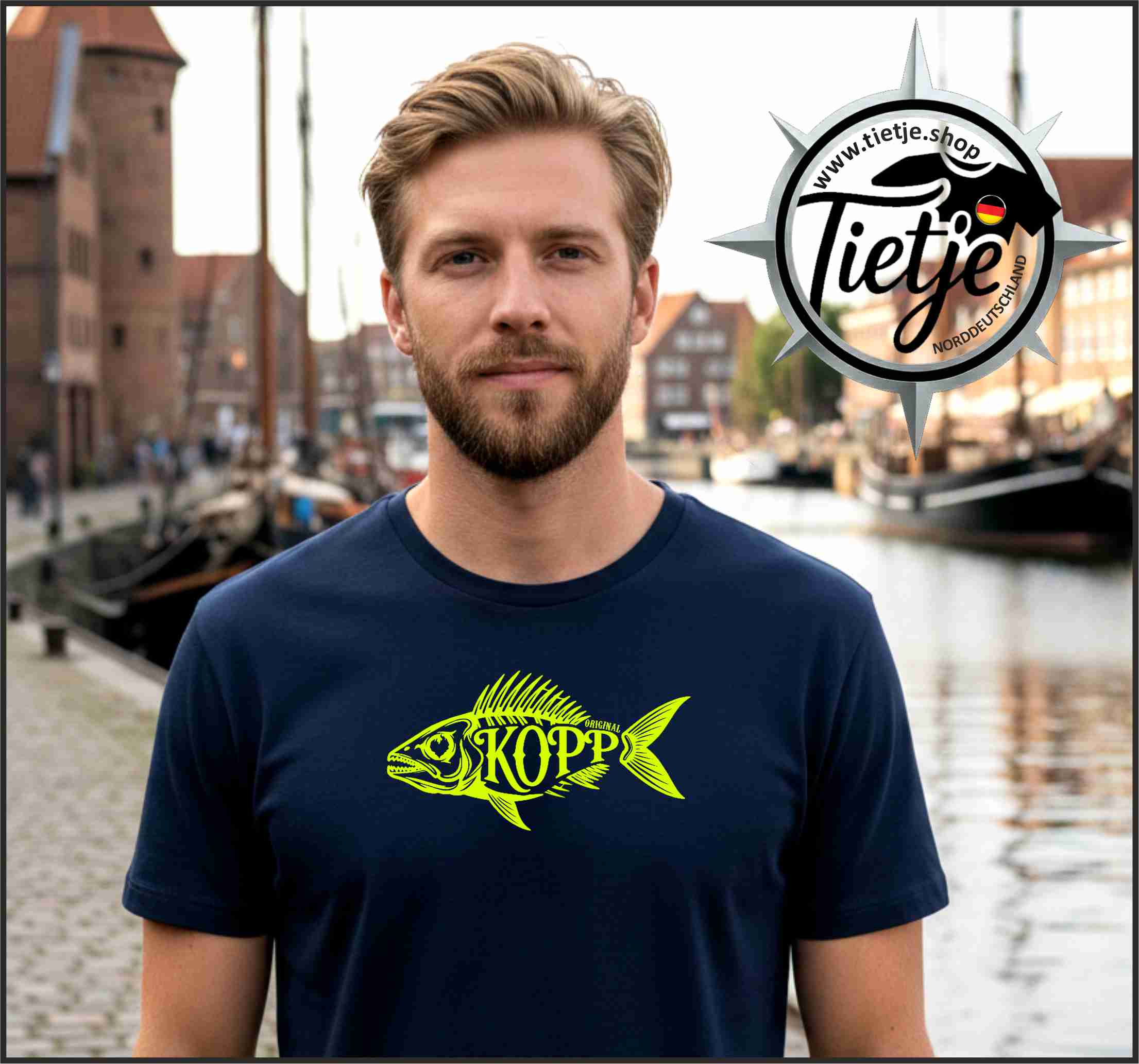 FUN & SUN - FISCHKOPP - neon  - Herren Shirt