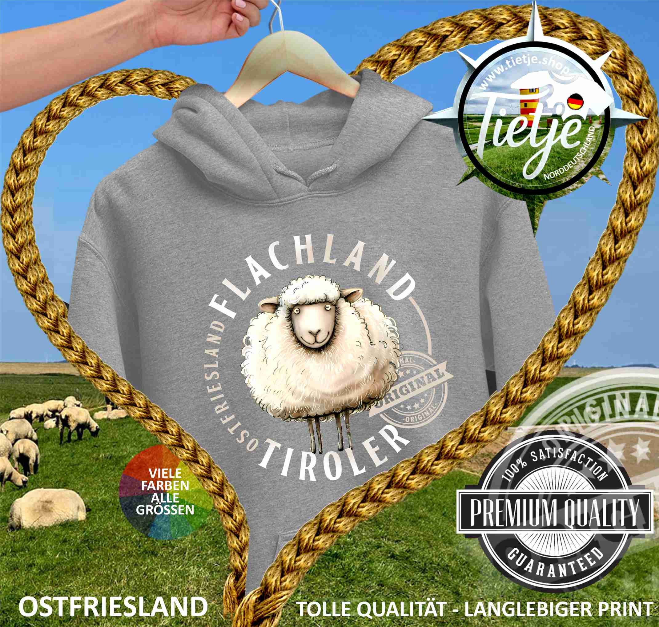 OSTFRIESLAND - FLACHLANDTIROLER schwatt  - Unisex Kapuzenpullover Hoodie