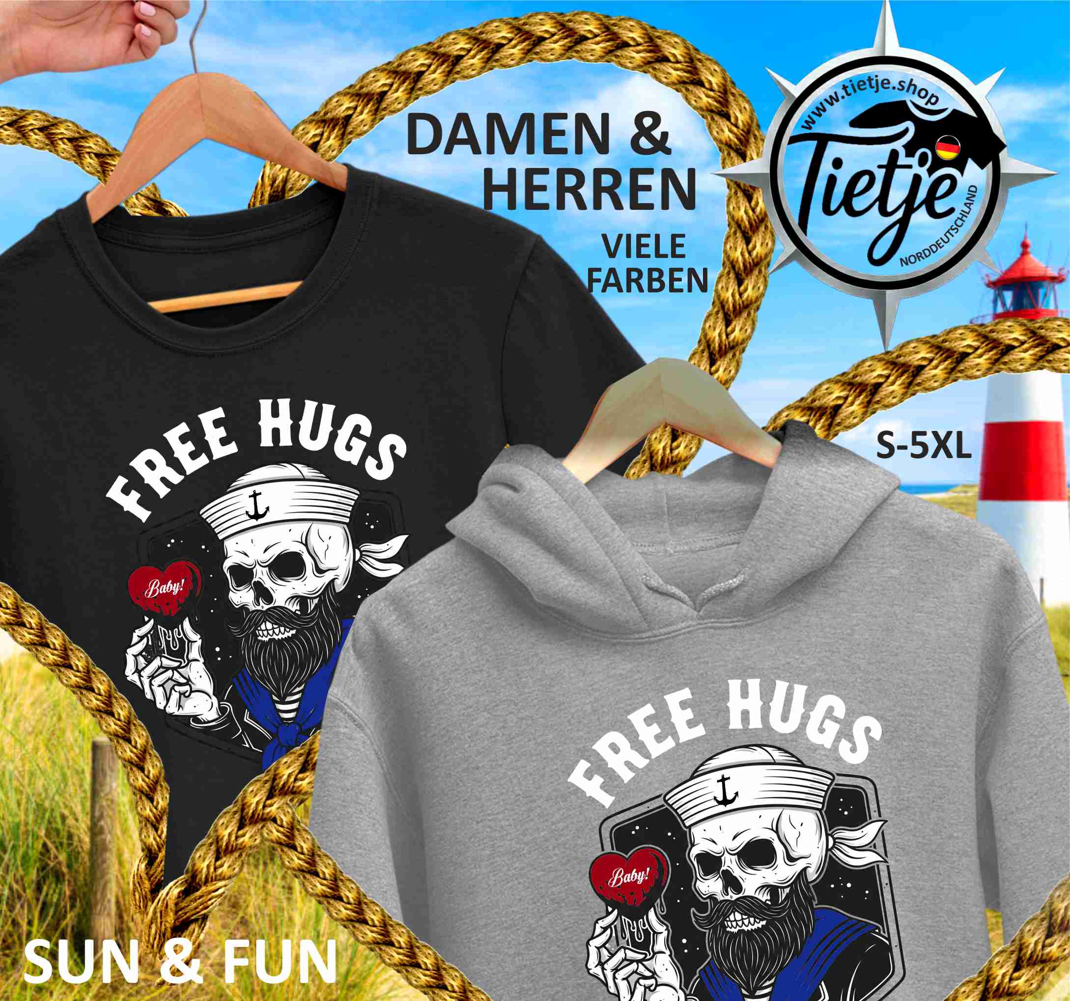 FUN & SUN -  FREE HUGS  - Unisex Kapuzenpullover Hoodie