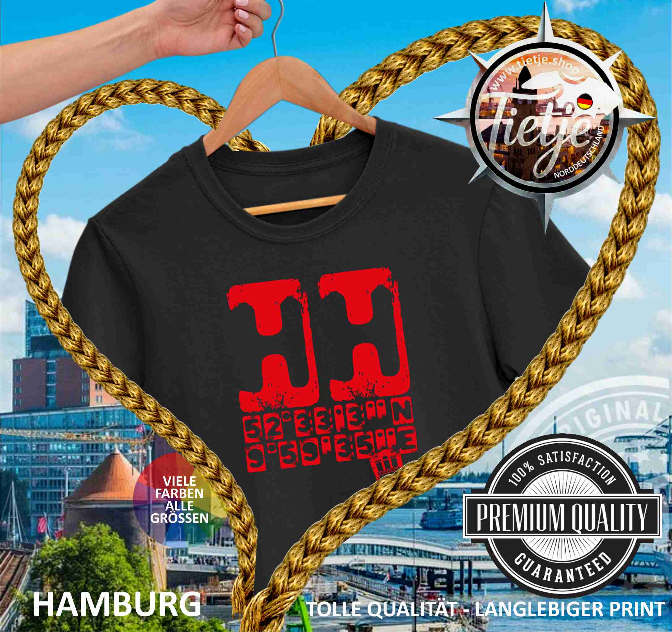 HAMBURG - HH KOORDINATEN  - Damen Premiumshirt