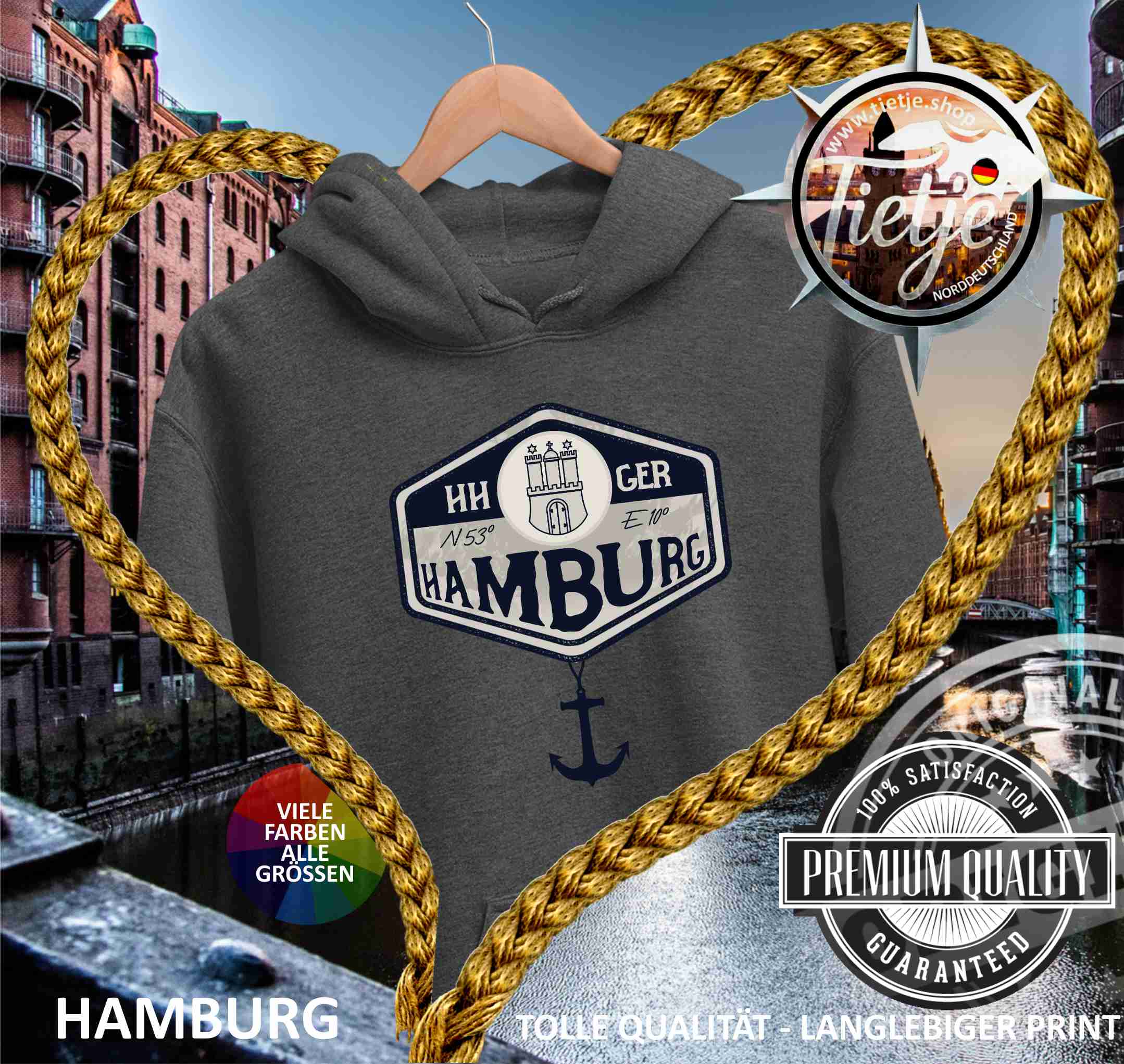 HAMBURG - BUTTON   - Unisex Kapuzenpullover Hoodie