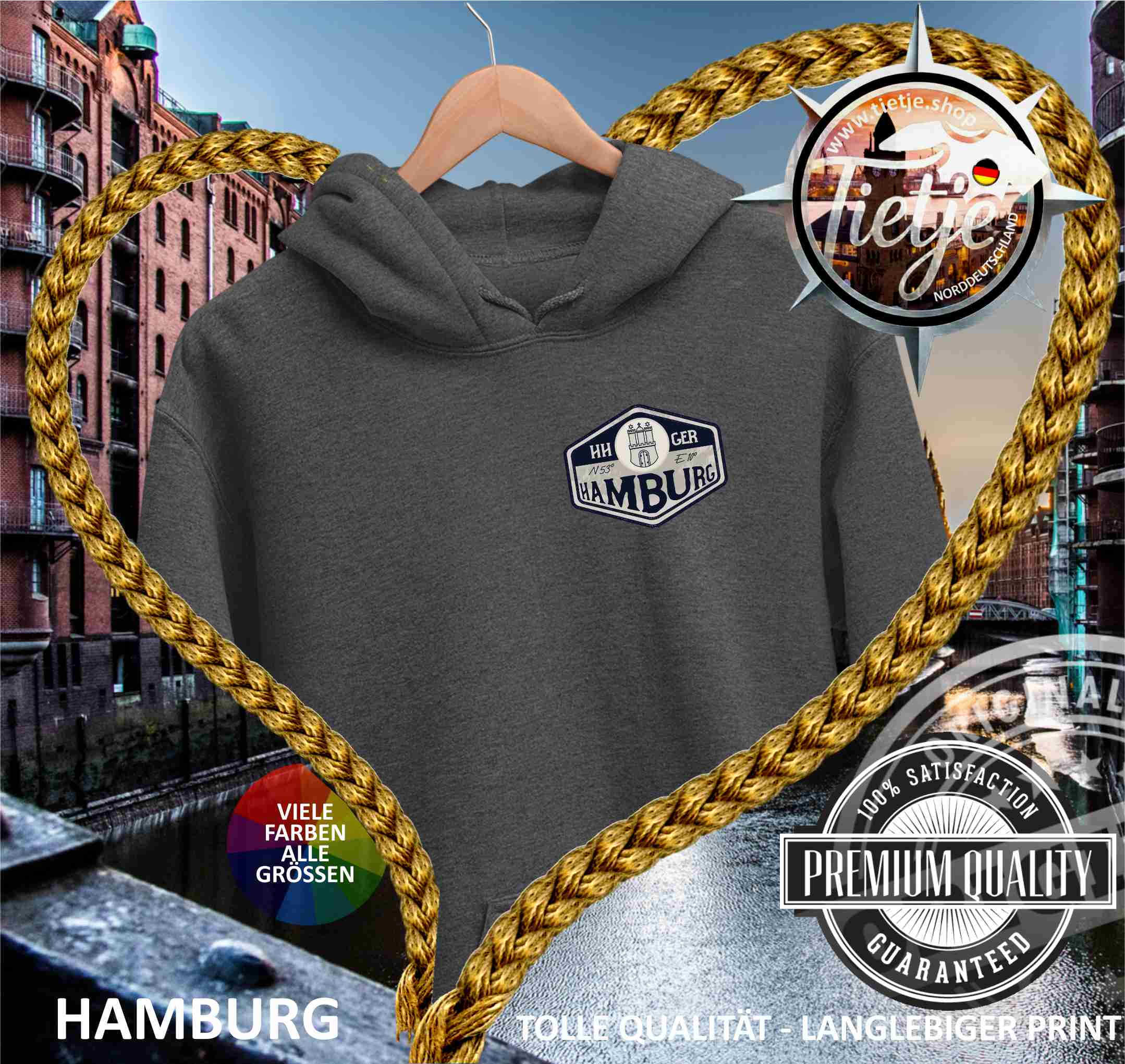 HAMBURG - BUTTON - Pocket  - Unisex Kapuzenpullover Hoodie