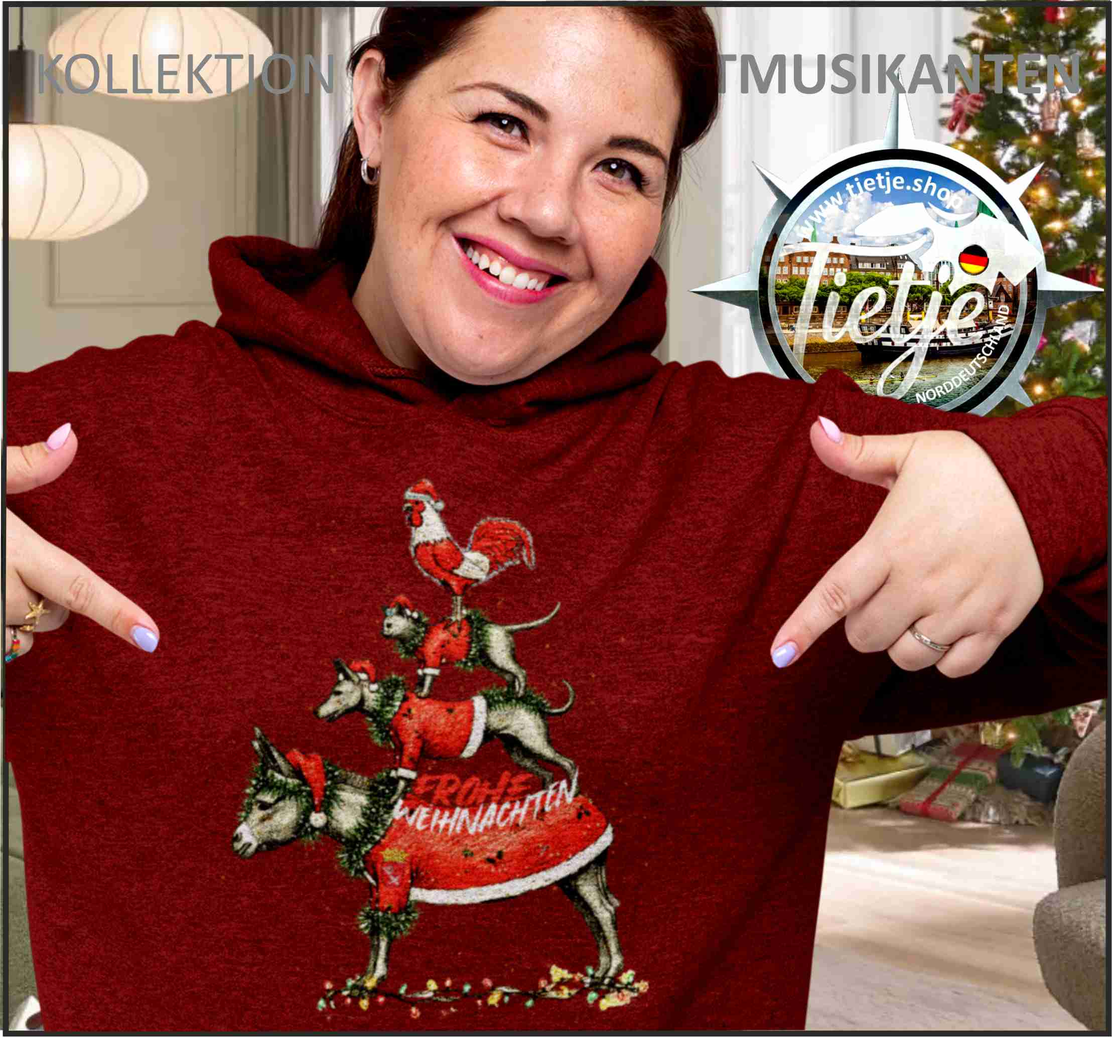 BREMEN - Stadtmusikanten - FROHE WEIHNACHTEN  - Unisex Kapuzenpullover Hoodie